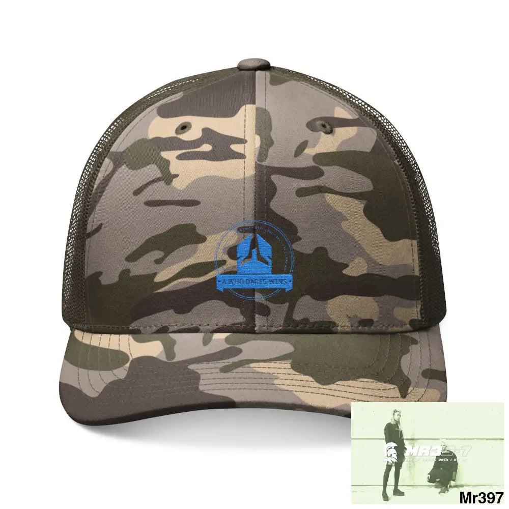 A1 Who Dares Wins Camouflage Trucker Hat with Embroidery | Military Style Cap Outdoor Adventure Gear Hunting