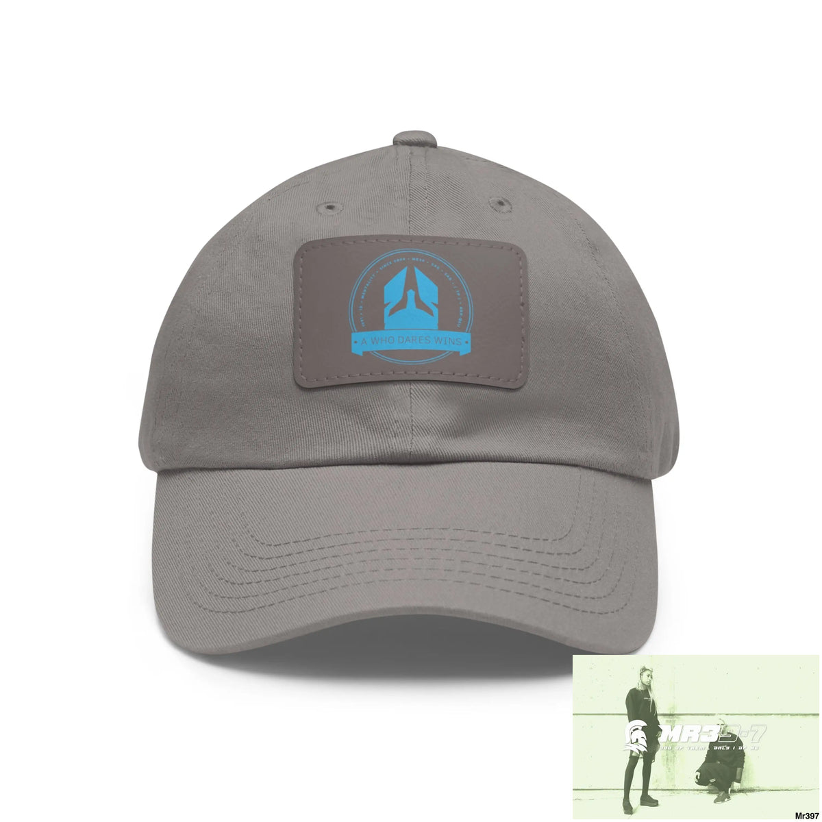 A1 Who Dares Wins Dad Hat with Leather Patch (Rectangle) Grey / Grey patch / Rectangle / One size Hats