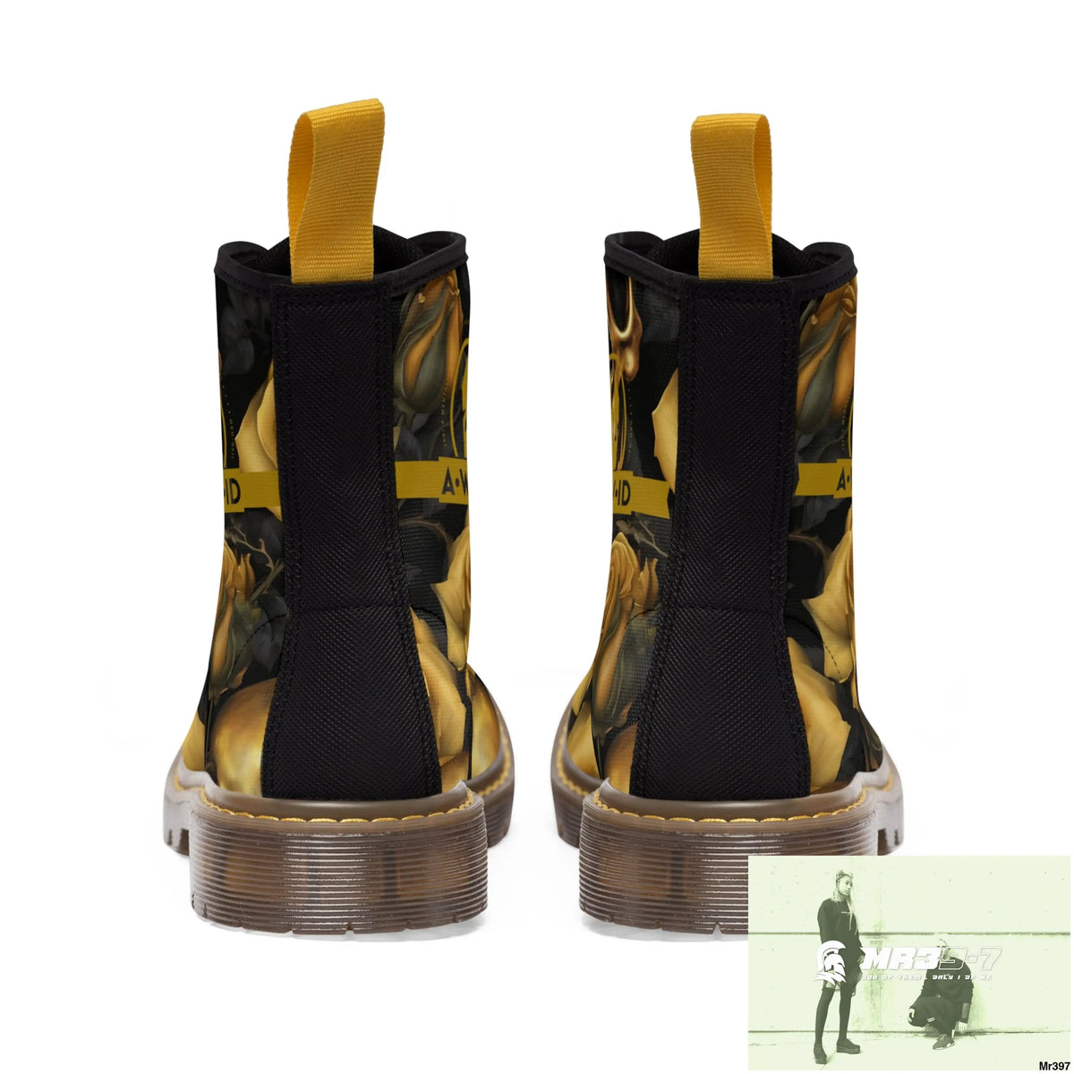 A1 Who Dares Wins ID No 2 Gothic Skulls and Gold Roses Canvas Boots AOP Shoes