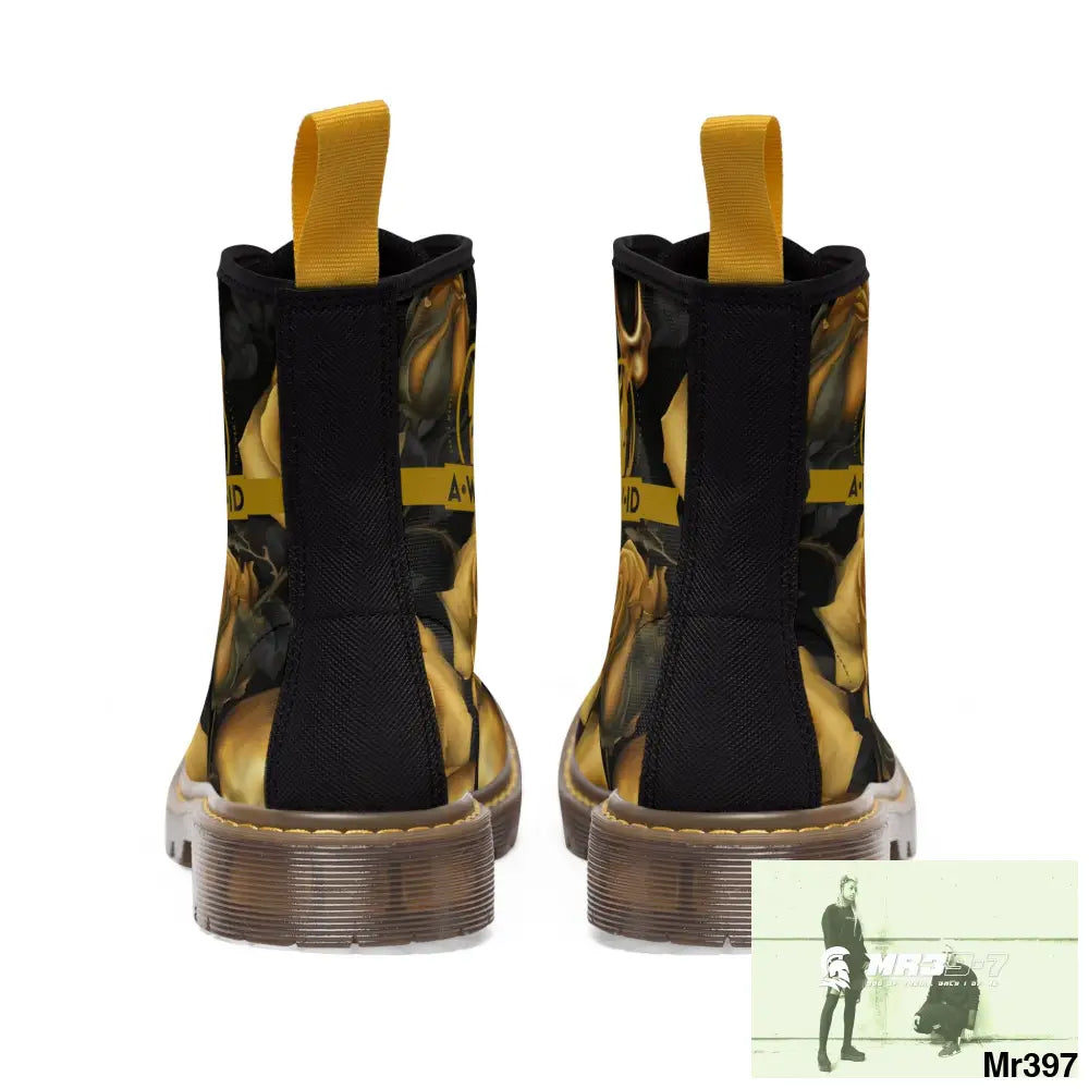 A1 Who Dares Wins ID No 2 Gothic Skulls and Gold Roses Canvas Boots AOP Shoes