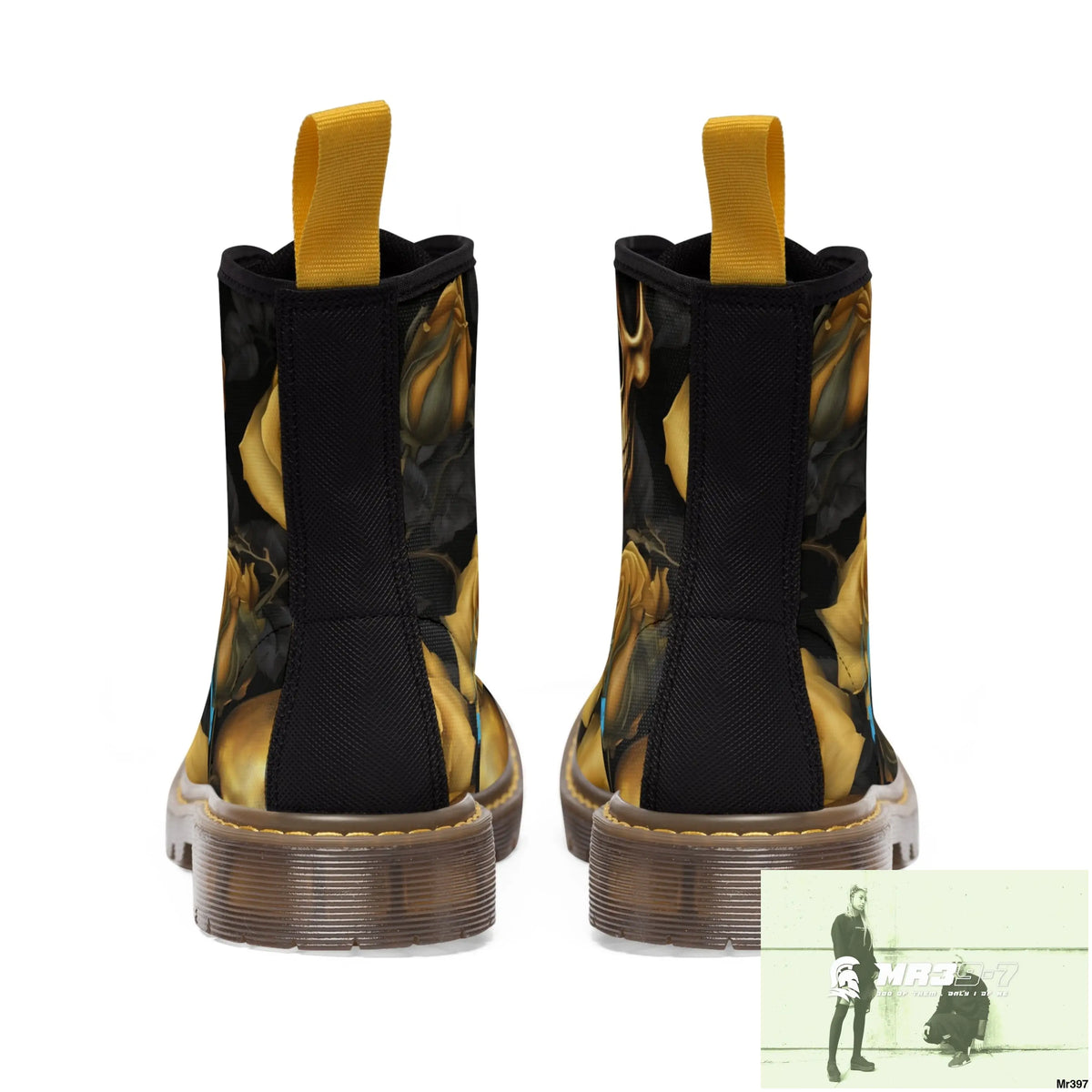 A1 Who Dares Wins No 2 Gothic Skulls and Gold Roses Canvas Boots AOP Shoes