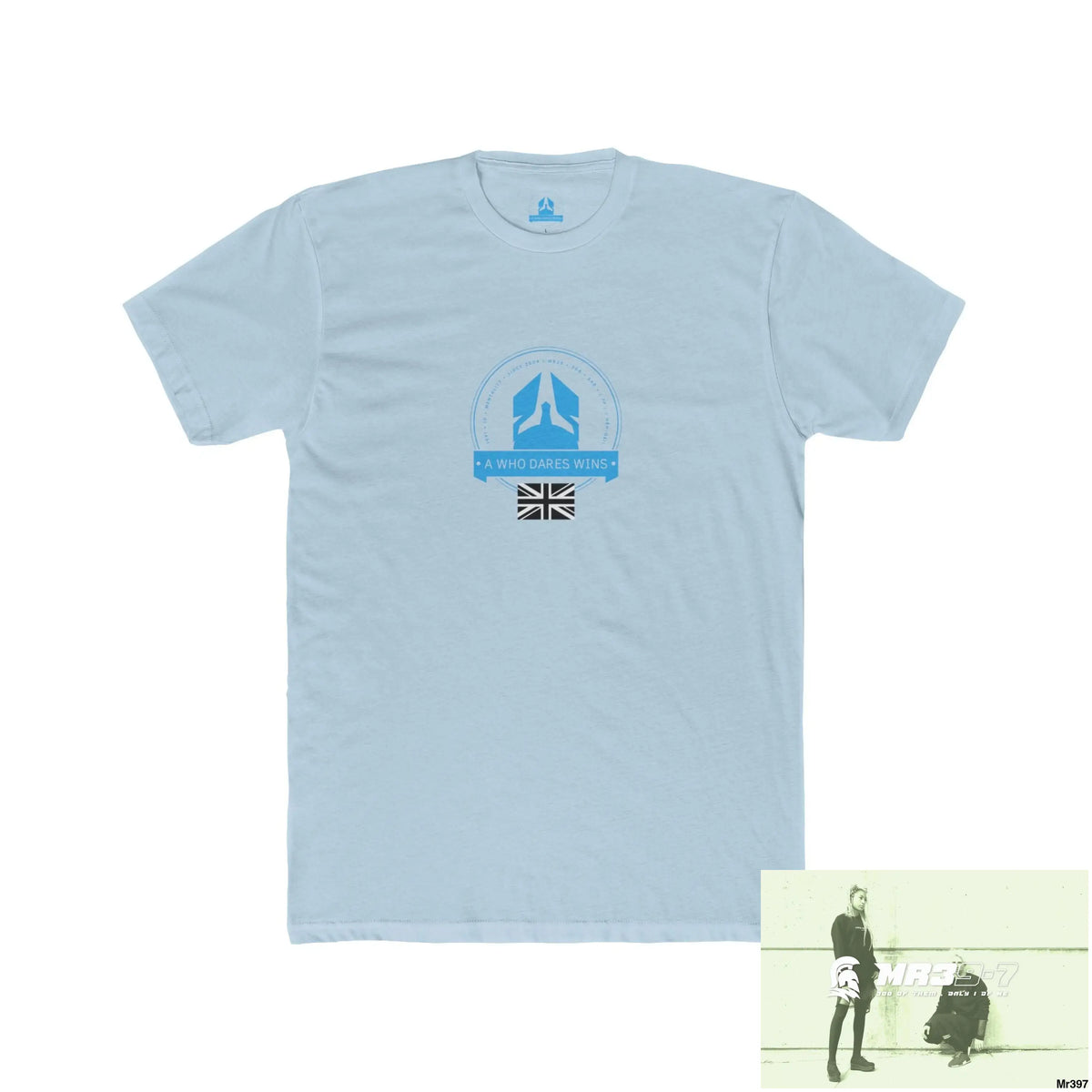 A1 Who Dares Wins Tactical GB 2012 My Work Colwyn Bay. to and from! Men’s Cotton Crew Tee Solid Light Blue / S T-Shirt