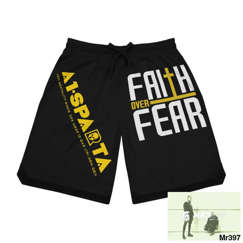 A1Sparta Faith over fear Basketball Rib Shorts (AOP) XS / Black drawstring and rib All Over Prints
