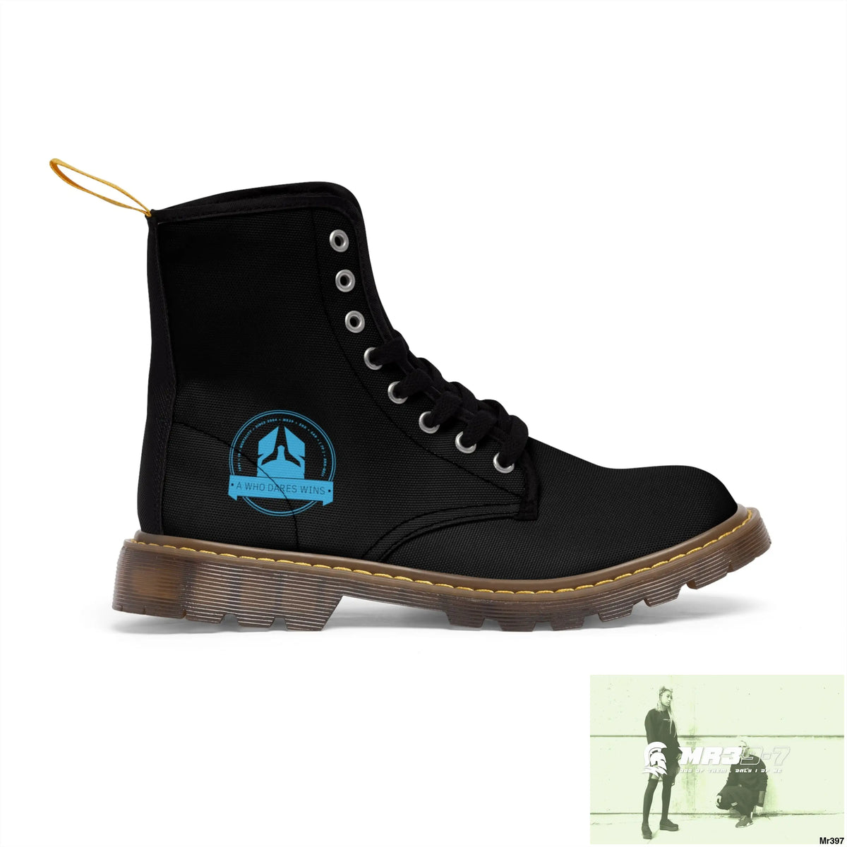 A1Who Dares Wins Black Canvas Boots Shoes