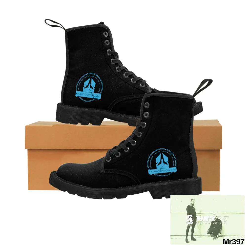 A1Who Dares Wins Black Canvas Boots Shoes