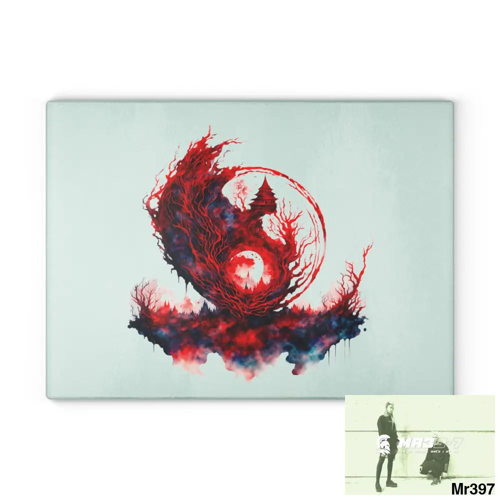Abstract Yin Yang Symbol in Red and Black Cutting Board 11’’ x 15’’ / Rectangle Home Decor