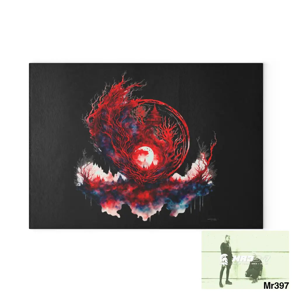 Abstract Yin Yang Symbol in Red and Black Cutting Board 8’’ x 11’’ / Rectangle Home Decor