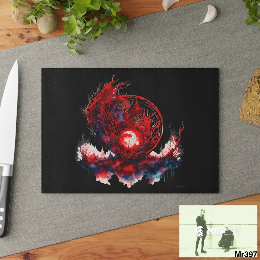 Abstract Yin Yang Symbol in Red and Black Cutting Board Home Decor