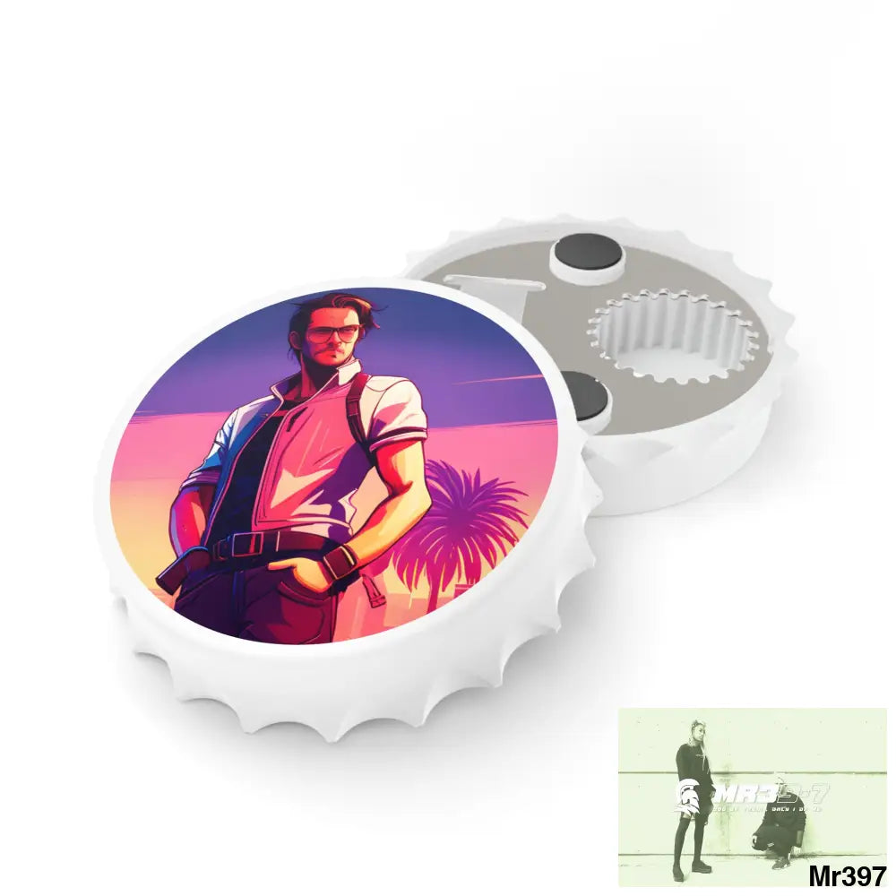 AI•Vice Themed Magnetic Bottle Opener One size / White Accessories