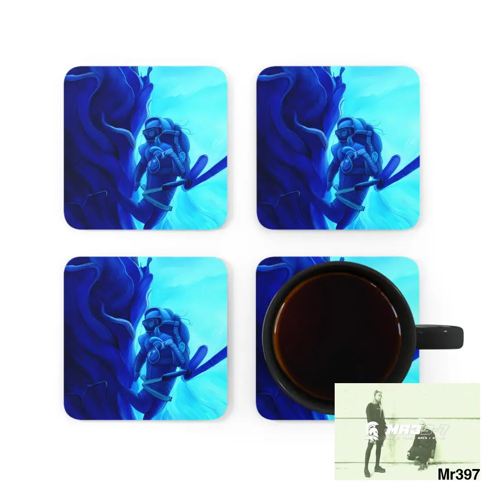 AI Vigilante Vice Scuba 1 penny dive Dahab theme Corkwood Coaster Set Cork / 3.75’’ × 3.75’’ / Square Home Decor
