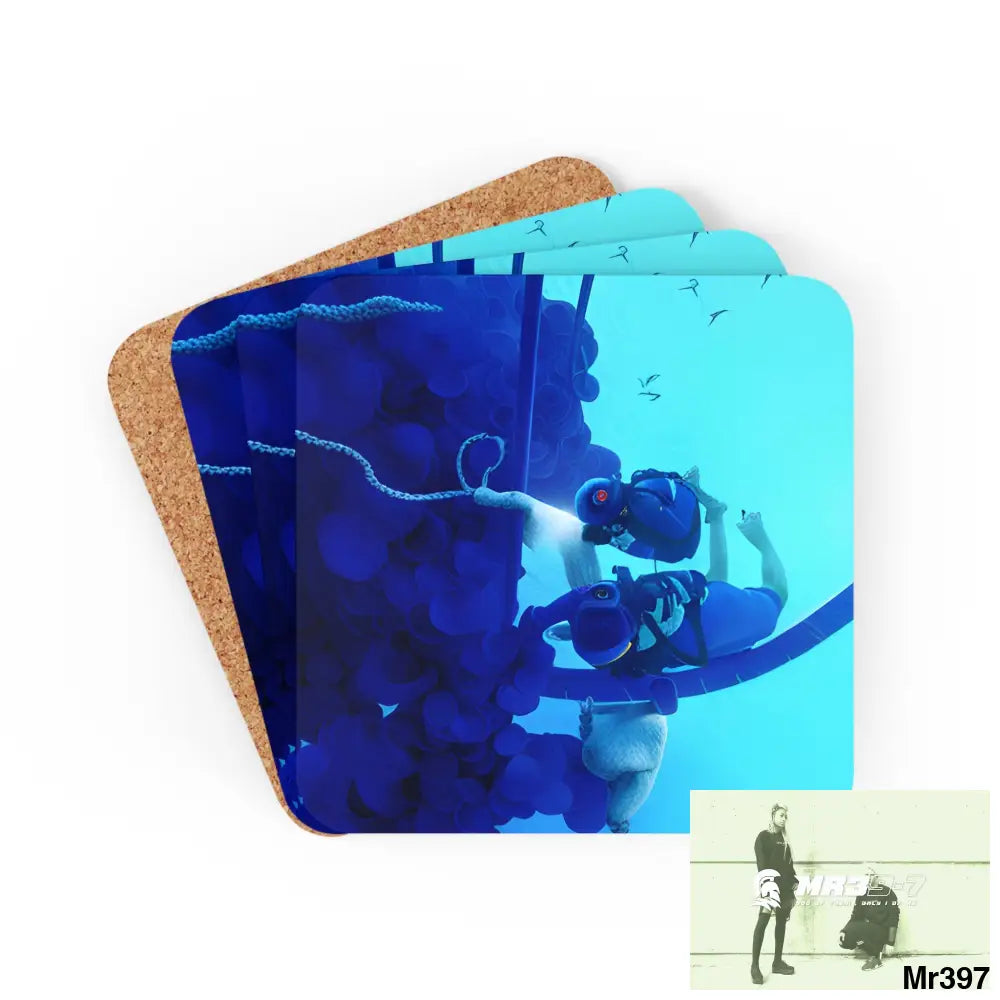 AI Vigilante Vice Scuba 1 penny dive Dahab theme Corkwood Coaster Set Cork / 3.75’’ × 3.75’’ / Square Home Decor