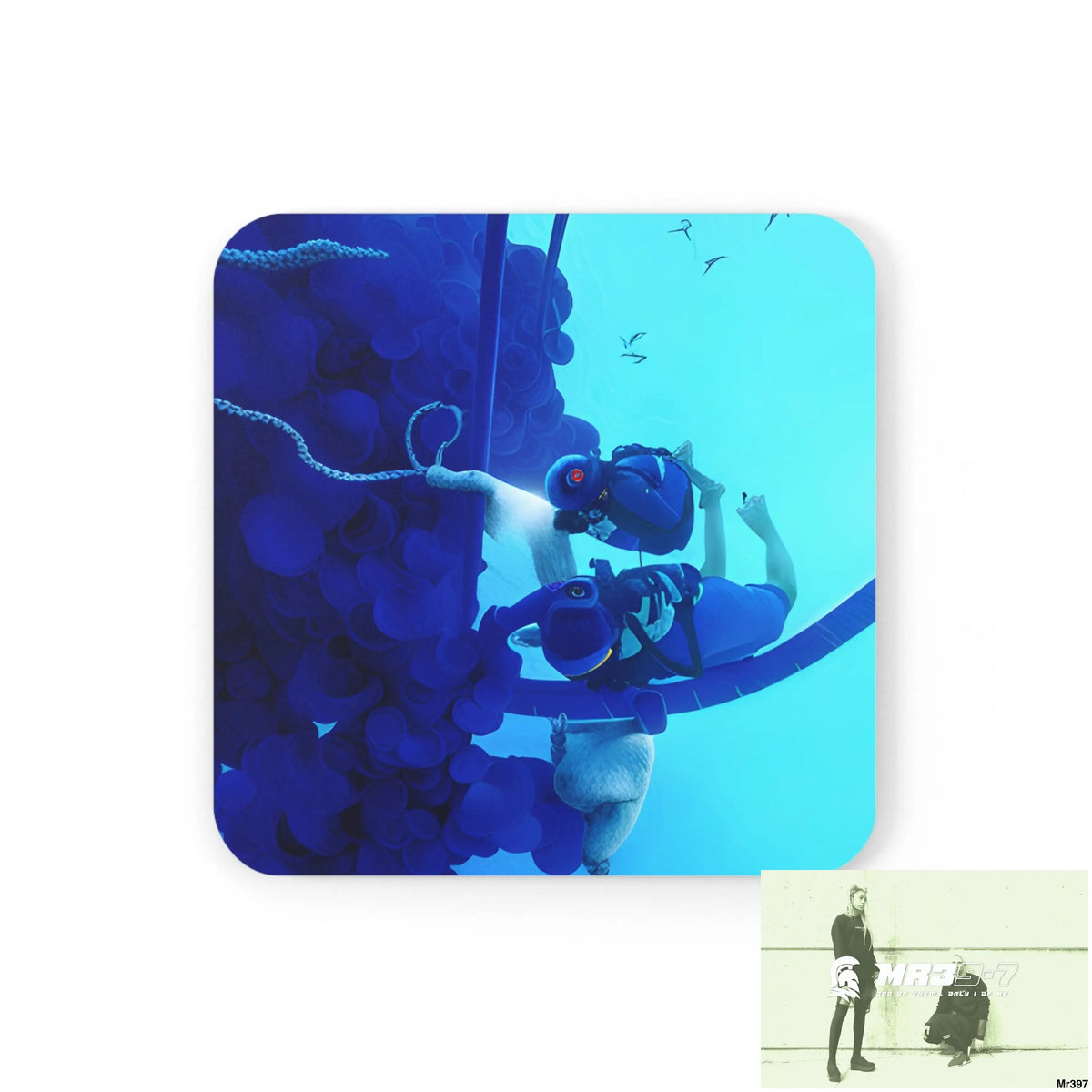 AI Vigilante Vice Scuba 1 penny dive Dahab theme Corkwood Coaster Set Cork / 3.75’’ × 3.75’’ / Square Home Decor
