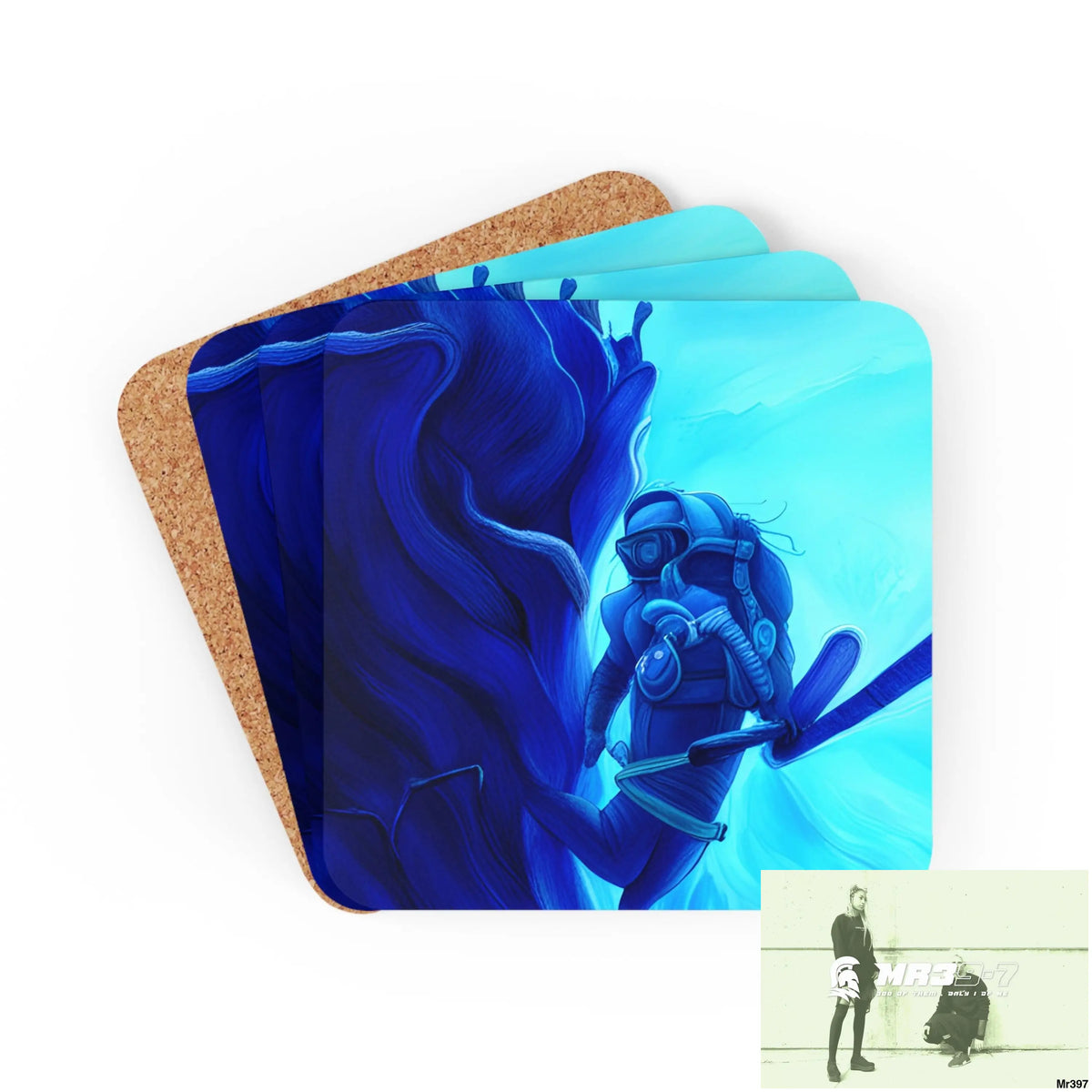 AI Vigilante Vice Scuba 1 penny dive Dahab theme Corkwood Coaster Set Cork / 3.75’’ × 3.75’’ / Square Home Decor