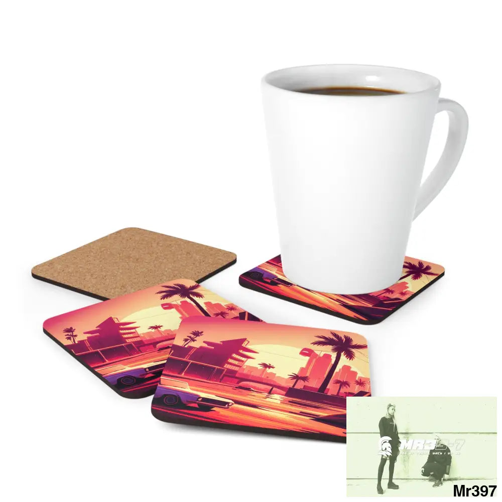 AI Vigilante Vice theme Corkwood Coaster Set Cork / 3.75’’ × 3.75’’ / Square Home Decor