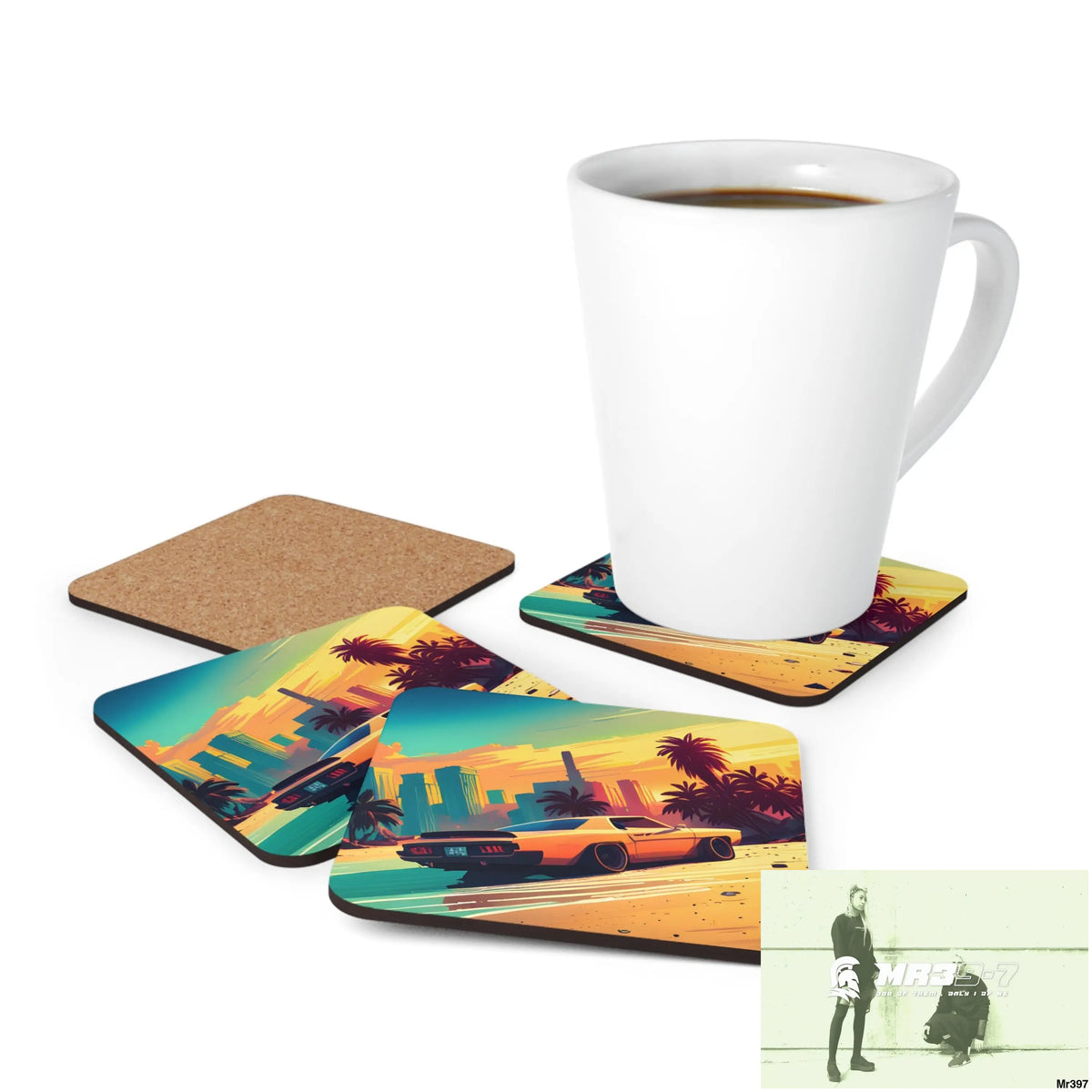 AI Vigilante Vice theme Corkwood Coaster Set Cork / 3.75’’ × 3.75’’ / Square Home Decor