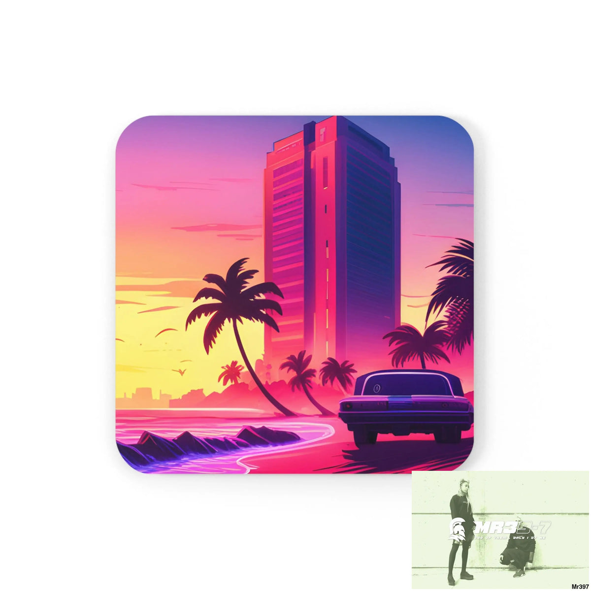 AI Vigilante Vice theme Corkwood Coaster Set Cork / 3.75’’ × 3.75’’ / Square Home Decor