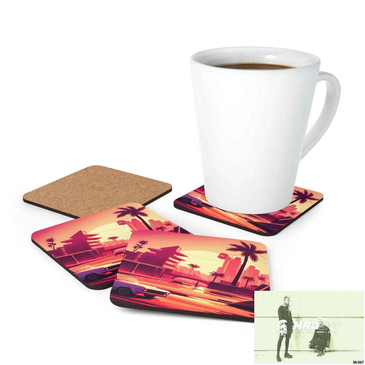 AI Vigilante Vice theme Corkwood Coaster Set Cork / 3.75’’ × 3.75’’ / Square Home Decor
