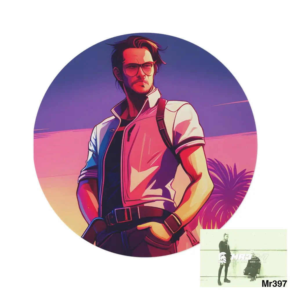 AI Vigilante Vice theme Round Rug 60’’ × 60’’ Home Decor