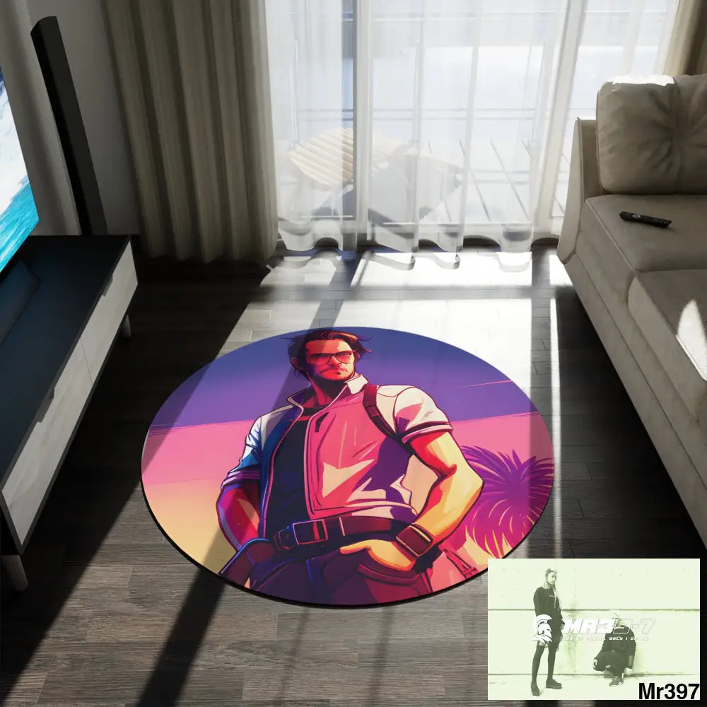 AI Vigilante Vice theme Round Rug 60’’ × 60’’ Home Decor