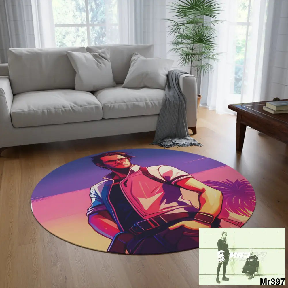 AI Vigilante Vice theme Round Rug 60’’ × 60’’ Home Decor
