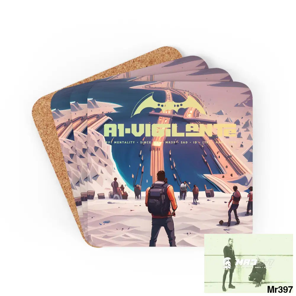 AI Vigilante Vice theme Zanzibar to Kenya 2015 Corkwood Coaster Set Cork / 3.75’’ × 3.75’’ / Square Home Decor