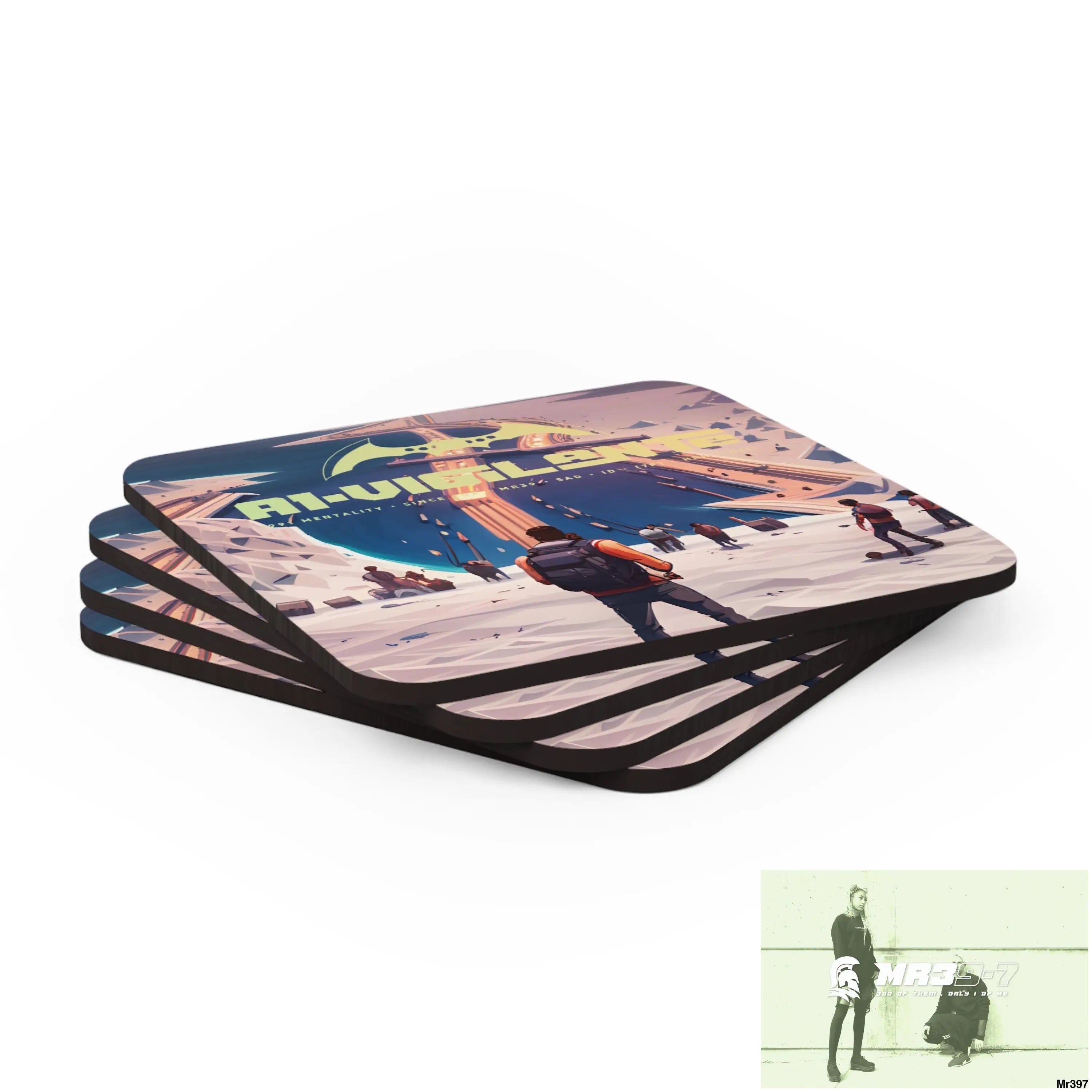 AI Vigilante Vice theme Zanzibar to Kenya 2015 Corkwood Coaster Set Cork / 3.75’’ × 3.75’’ / Square Home Decor