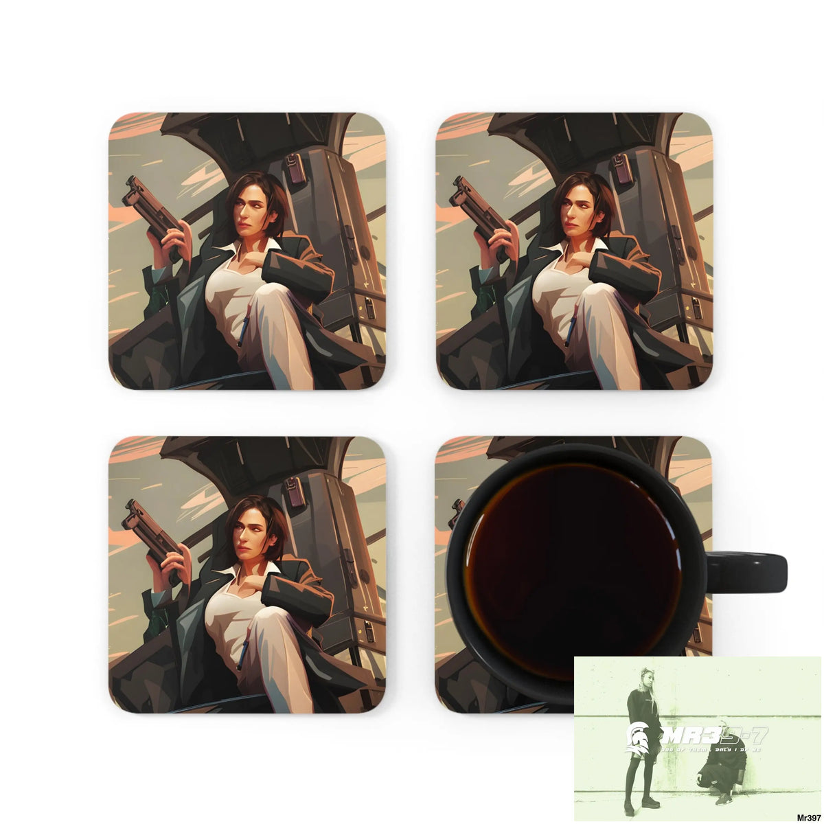 AI Vigilante Vice threat theme Corkwood Coaster Set Cork / 3.75’’ × 3.75’’ / Square Home Decor