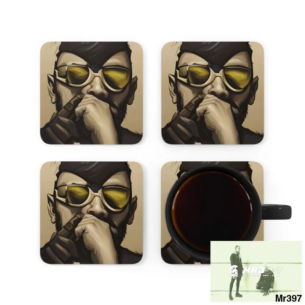 AI Vigilante Vice threat theme Corkwood Coaster Set Cork / 3.75’’ × 3.75’’ / Square Home Decor