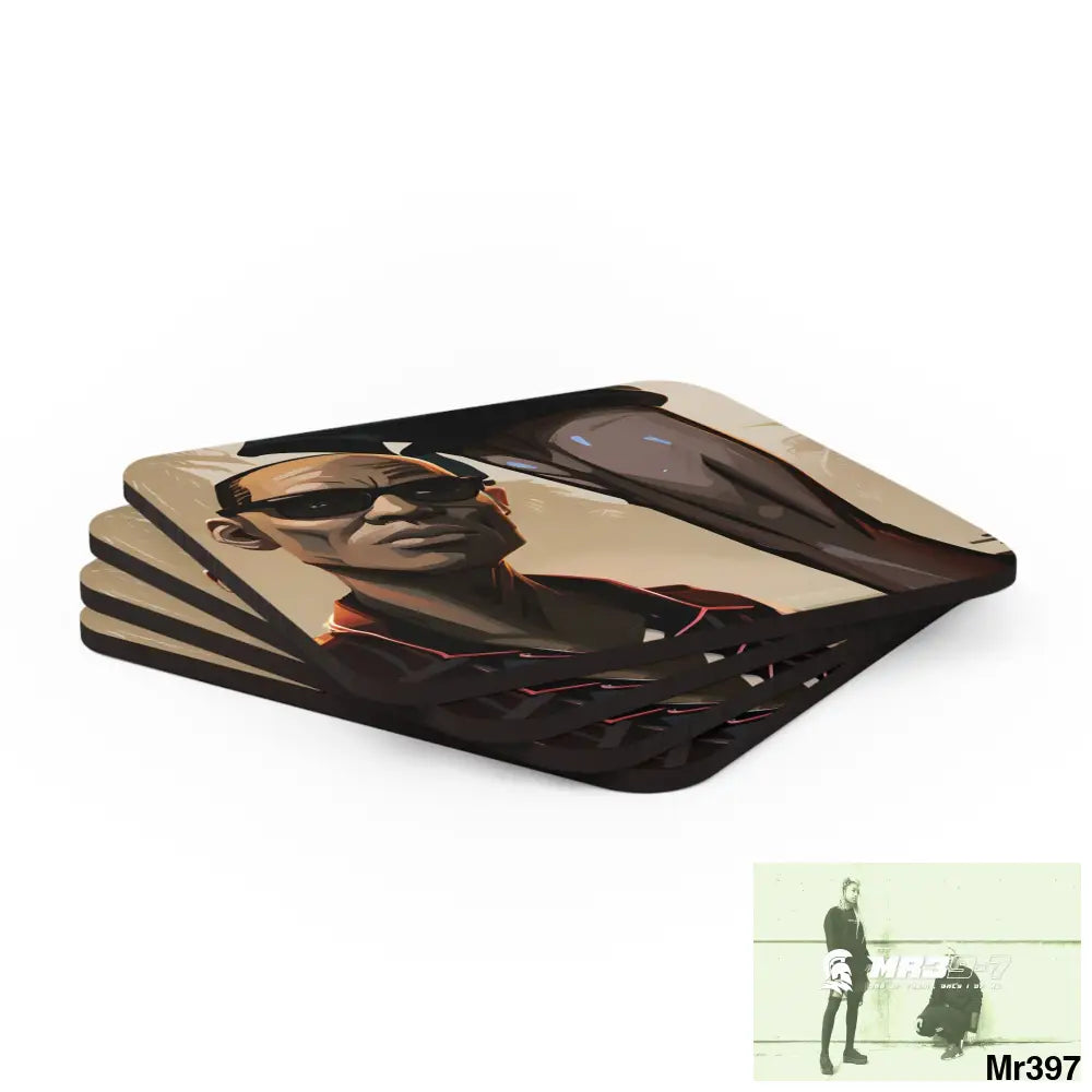 AI Vigilante Vice threat theme Corkwood Coaster Set Cork / 3.75’’ × 3.75’’ / Square Home Decor