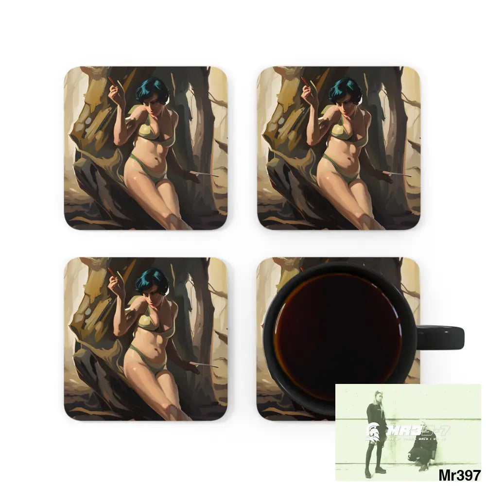 AI Vigilante Vice threat theme Corkwood Coaster Set Cork / 3.75’’ × 3.75’’ / Square Home Decor