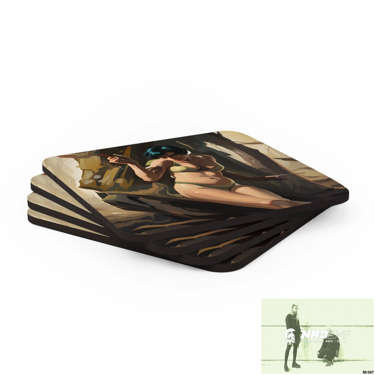 AI Vigilante Vice threat theme Corkwood Coaster Set Cork / 3.75’’ × 3.75’’ / Square Home Decor