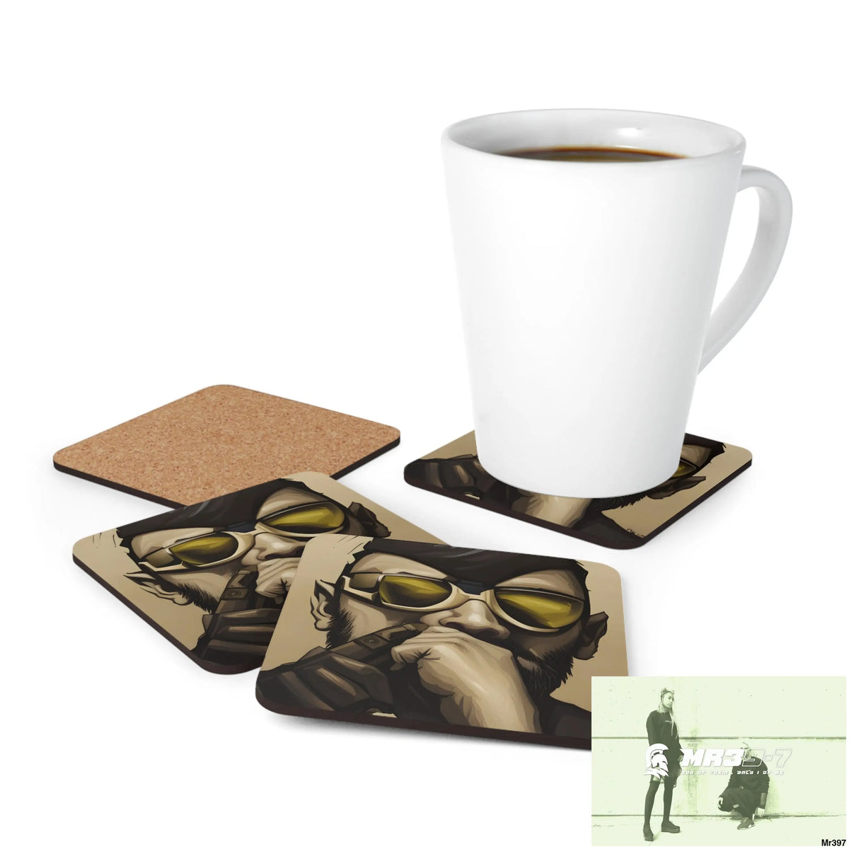 AI Vigilante Vice threat theme Corkwood Coaster Set Cork / 3.75’’ × 3.75’’ / Square Home Decor