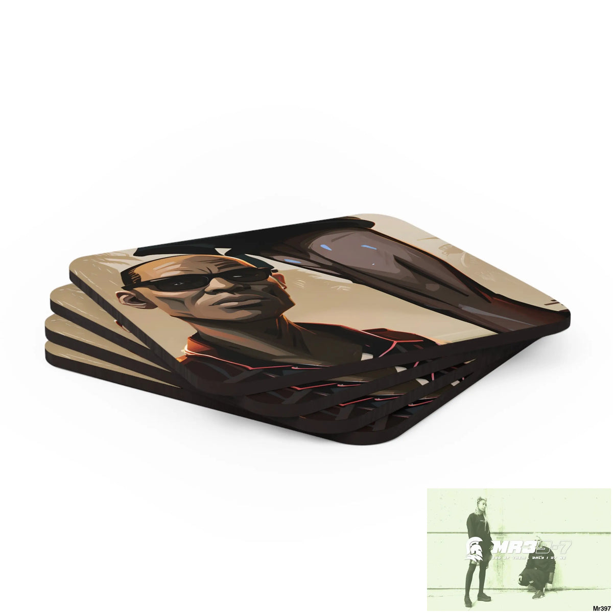 AI Vigilante Vice threat theme Corkwood Coaster Set Cork / 3.75’’ × 3.75’’ / Square Home Decor