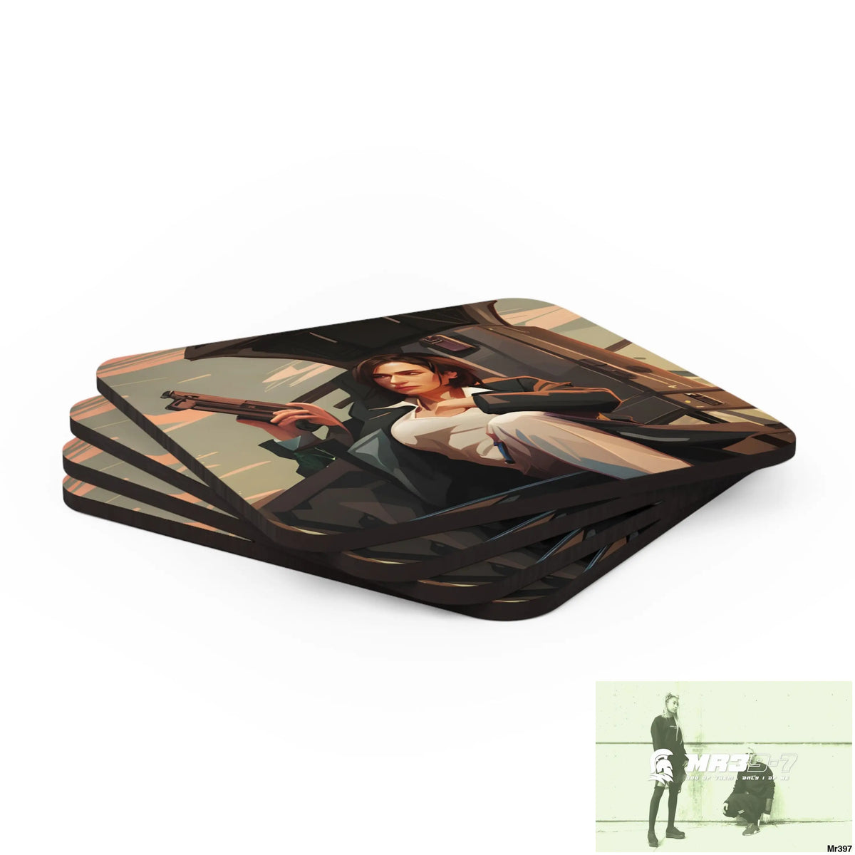 AI Vigilante Vice threat theme Corkwood Coaster Set Cork / 3.75’’ × 3.75’’ / Square Home Decor
