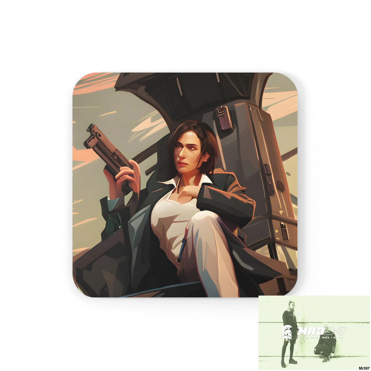 AI Vigilante Vice threat theme Corkwood Coaster Set Cork / 3.75’’ × 3.75’’ / Square Home Decor
