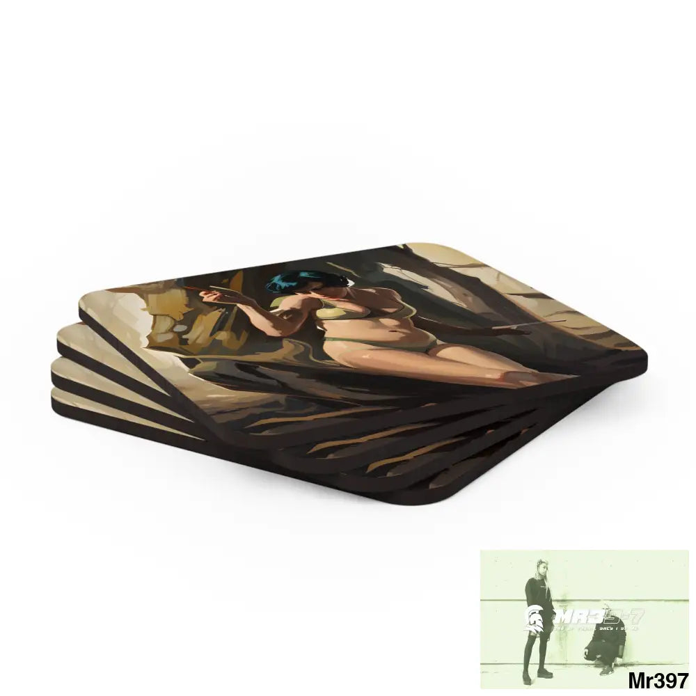 AI Vigilante Vice threat theme Corkwood Coaster Set Cork / 3.75’’ × 3.75’’ / Square Home Decor