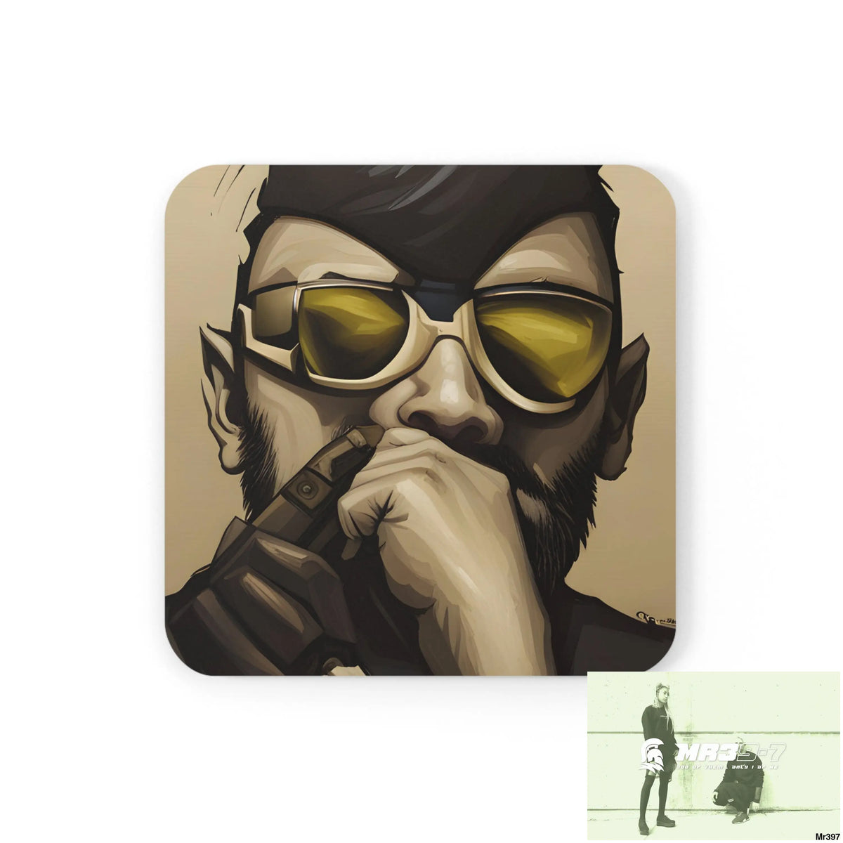 AI Vigilante Vice threat theme Corkwood Coaster Set Cork / 3.75’’ × 3.75’’ / Square Home Decor