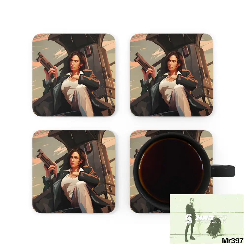 AI Vigilante Vice threat theme Corkwood Coaster Set Cork / 3.75’’ × 3.75’’ / Square Home Decor