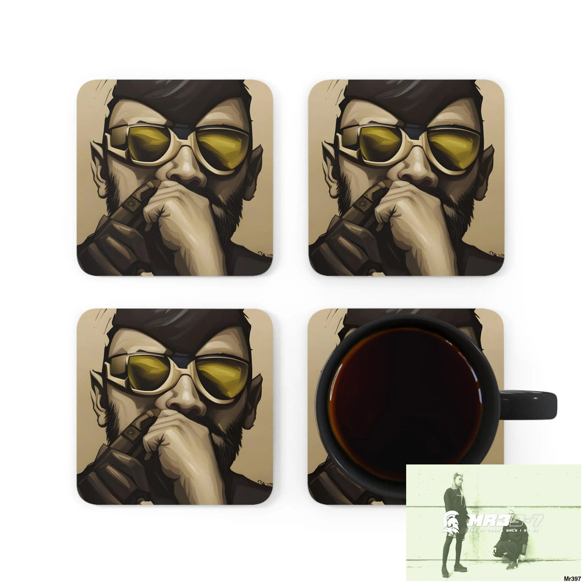 AI Vigilante Vice threat theme Corkwood Coaster Set Cork / 3.75’’ × 3.75’’ / Square Home Decor
