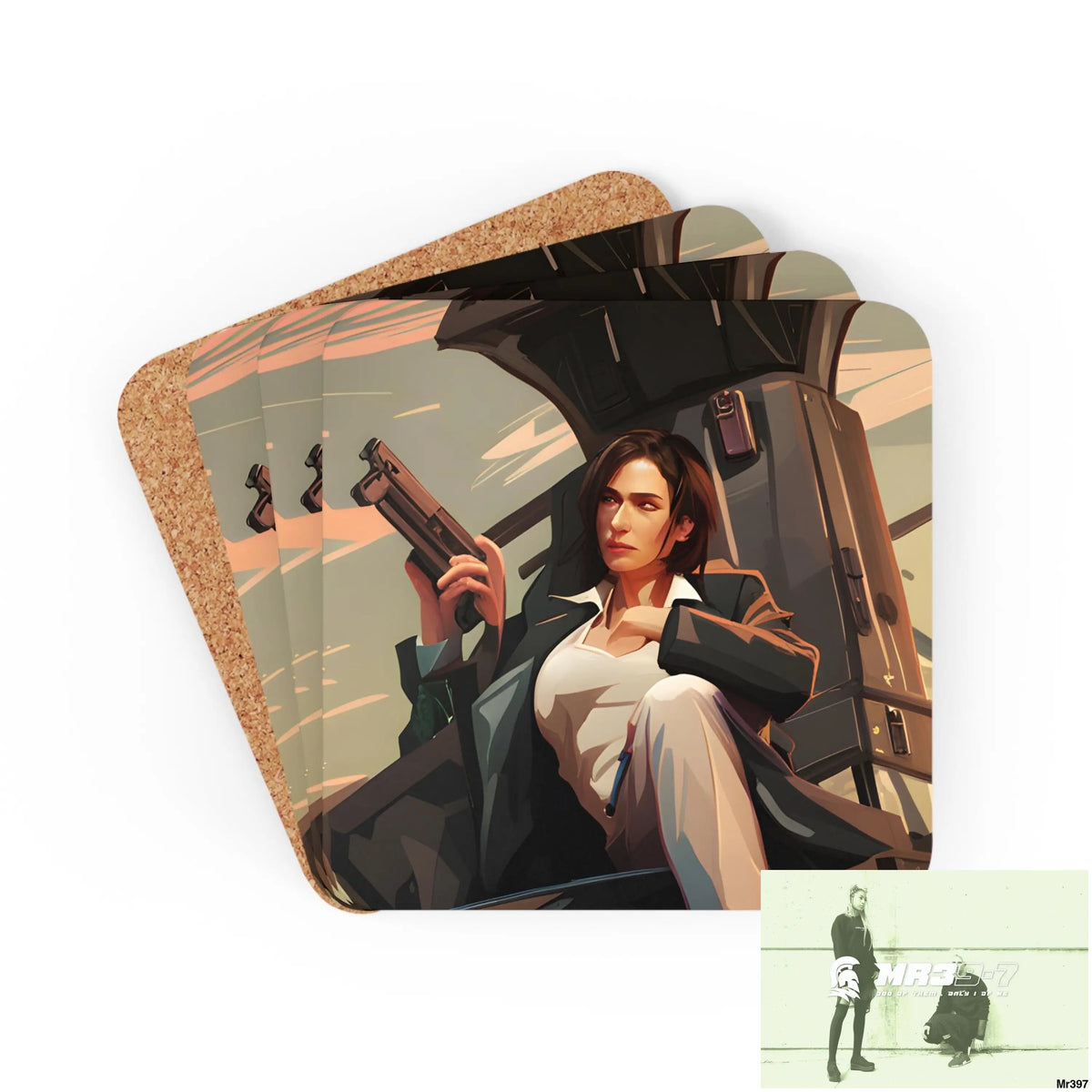 AI Vigilante Vice threat theme Corkwood Coaster Set Cork / 3.75’’ × 3.75’’ / Square Home Decor