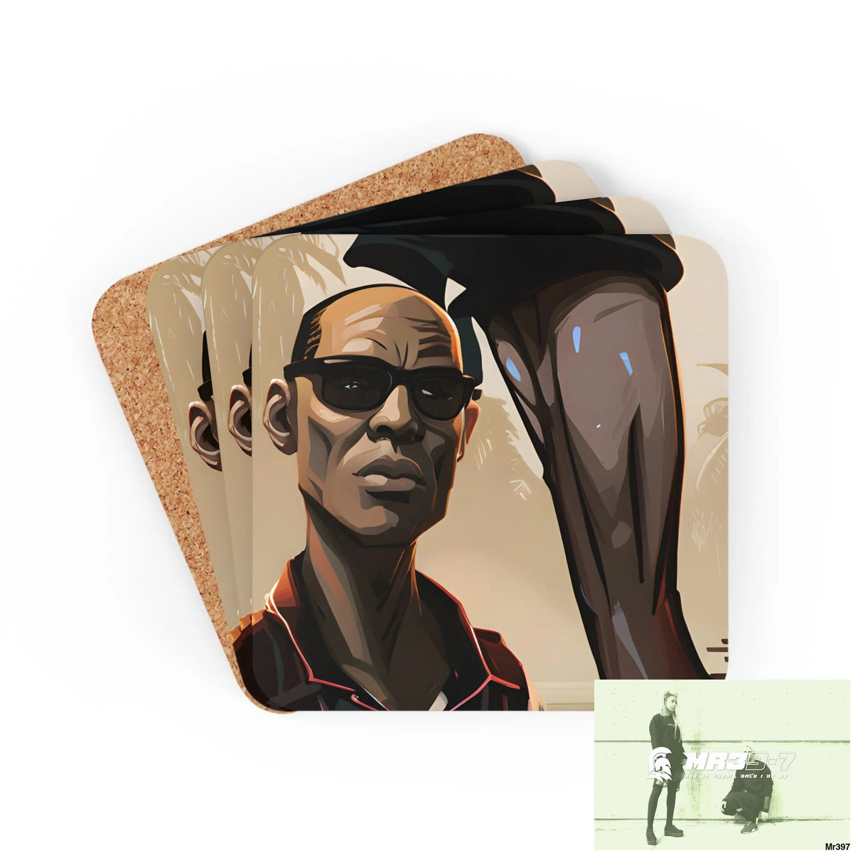 AI Vigilante Vice threat theme Corkwood Coaster Set Cork / 3.75’’ × 3.75’’ / Square Home Decor