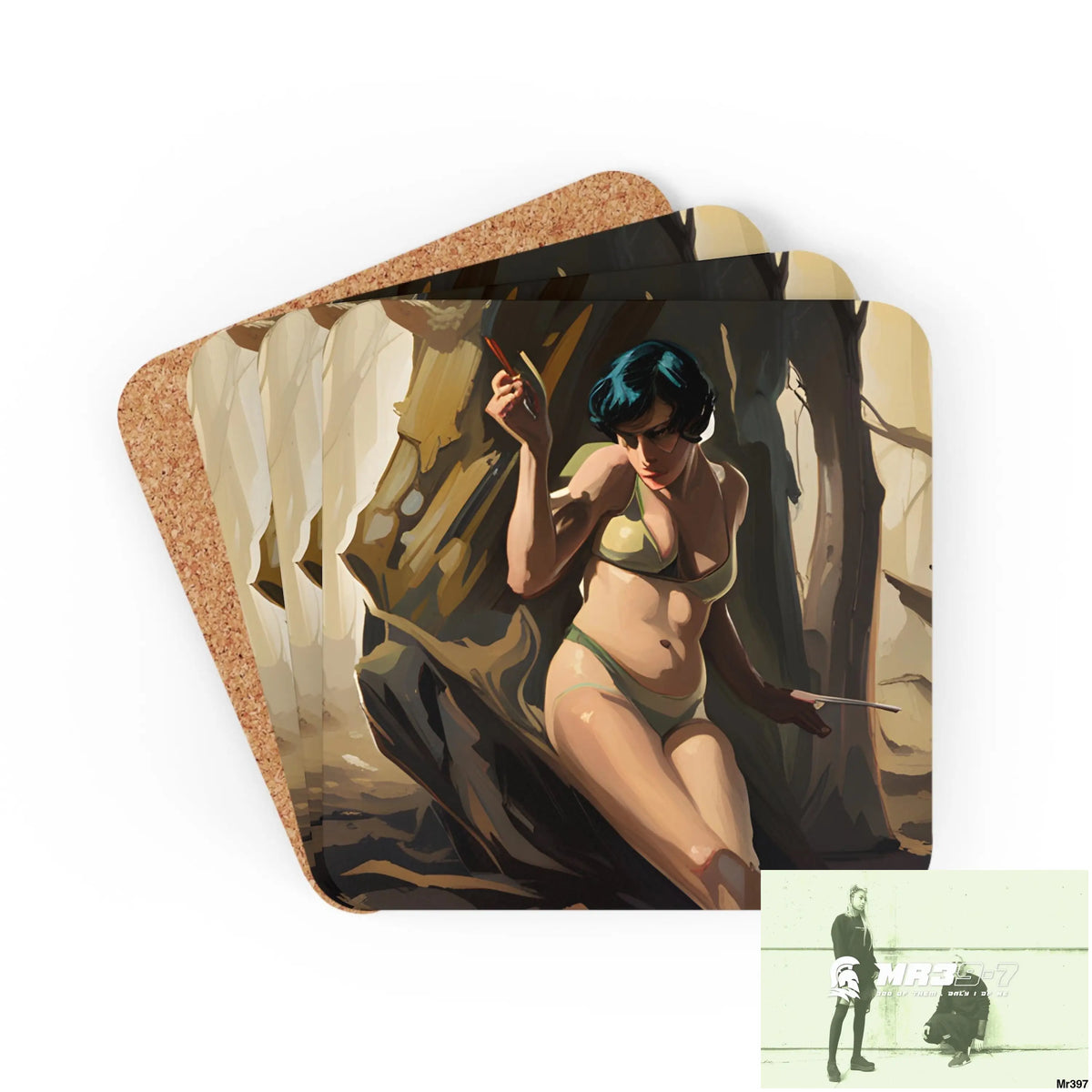 AI Vigilante Vice threat theme Corkwood Coaster Set Cork / 3.75’’ × 3.75’’ / Square Home Decor