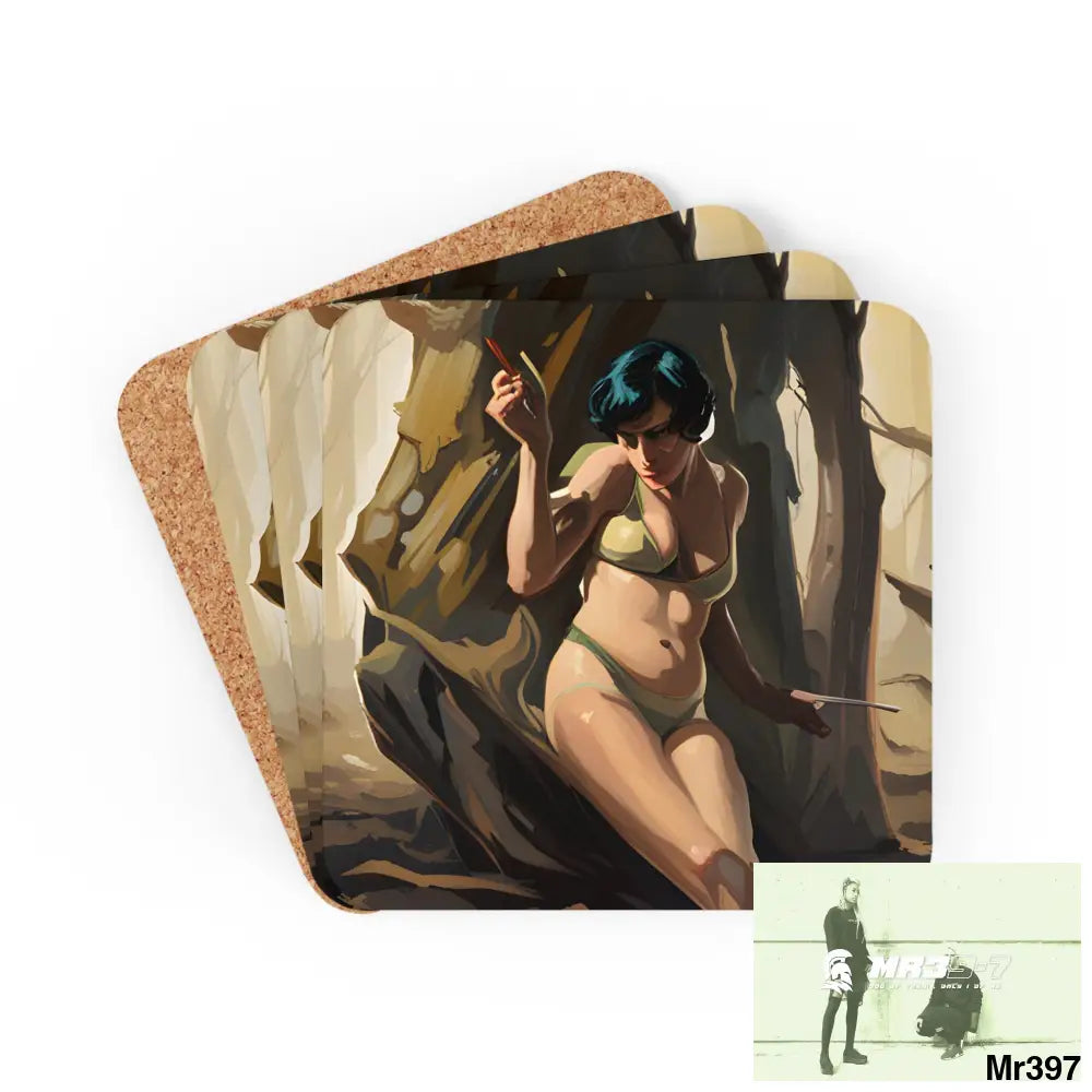 AI Vigilante Vice threat theme Corkwood Coaster Set Cork / 3.75’’ × 3.75’’ / Square Home Decor
