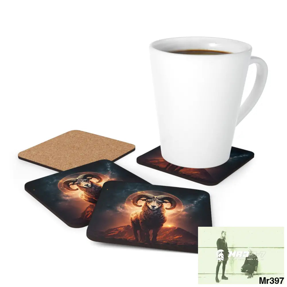 Aries Zodiac Coaster Set Cork / 3.75’’ × 3.75’’ / Square Home Decor