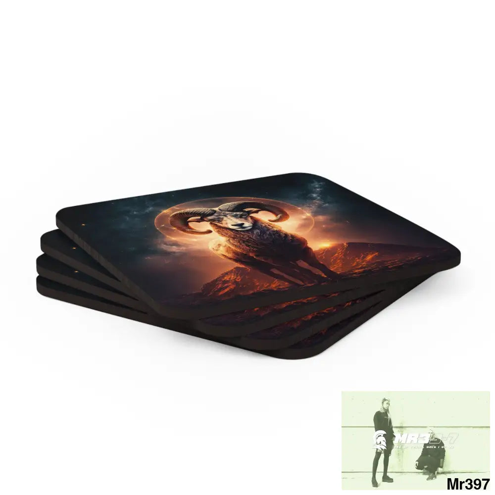 Aries Zodiac Coaster Set Cork / 3.75’’ × 3.75’’ / Square Home Decor