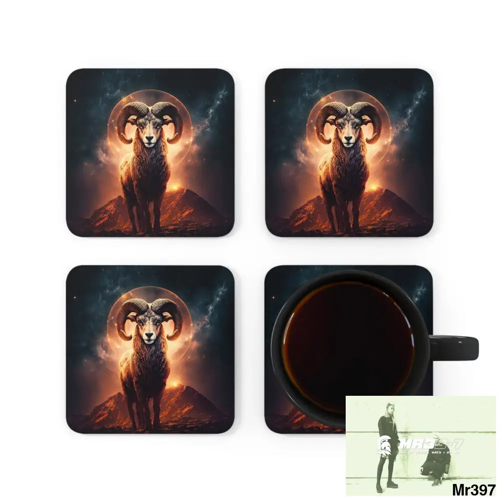 Aries Zodiac Coaster Set Cork / 3.75’’ × 3.75’’ / Square Home Decor