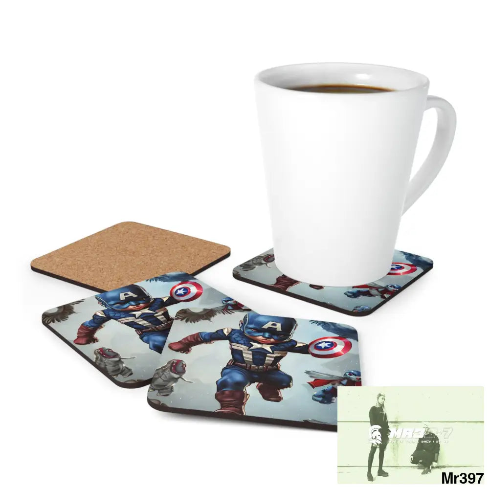 Baby Captain America Corkwood Coaster Set Cork / 3.75’’ × 3.75’’ / Square Home Decor