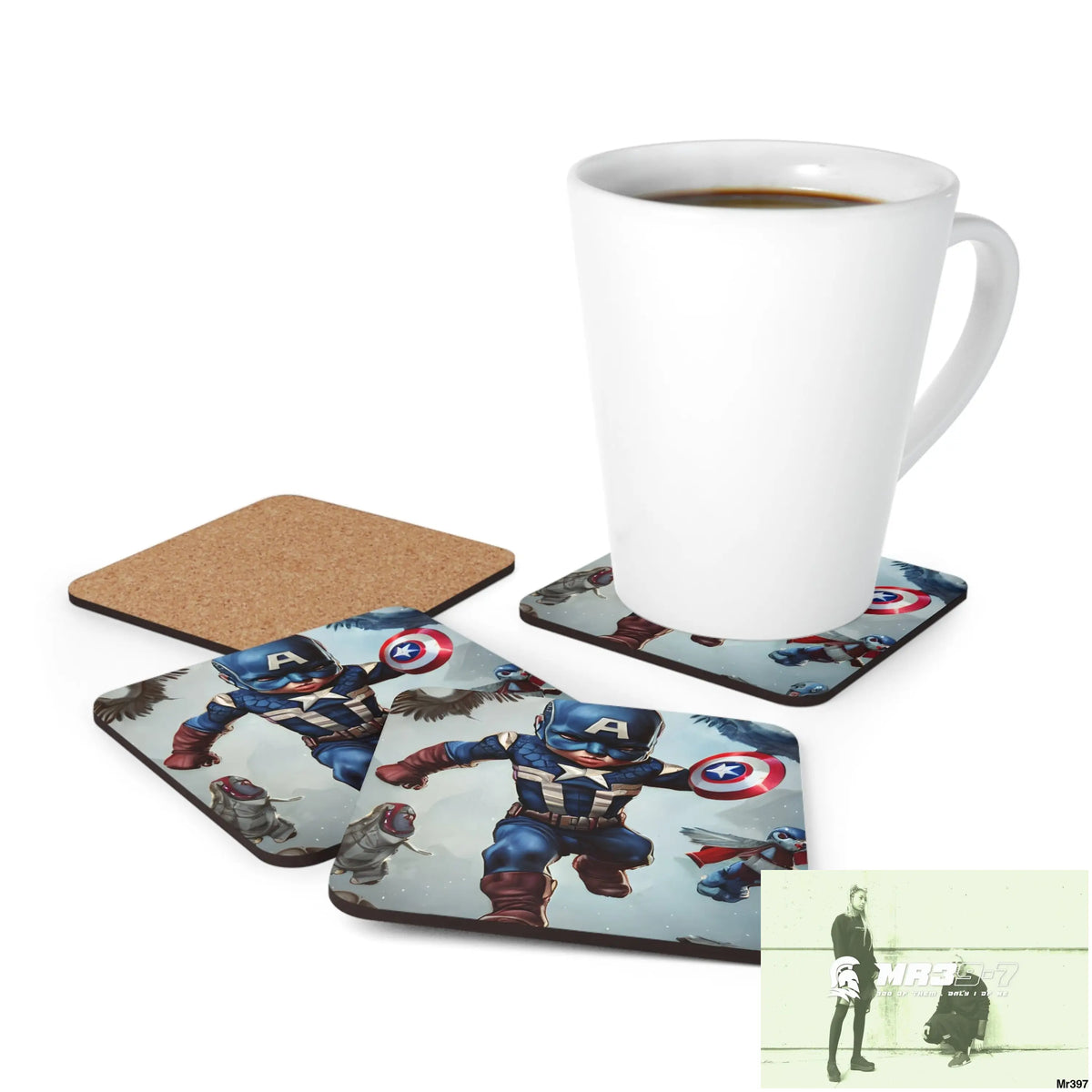 Baby Captain America Corkwood Coaster Set Cork / 3.75’’ × 3.75’’ / Square Home Decor