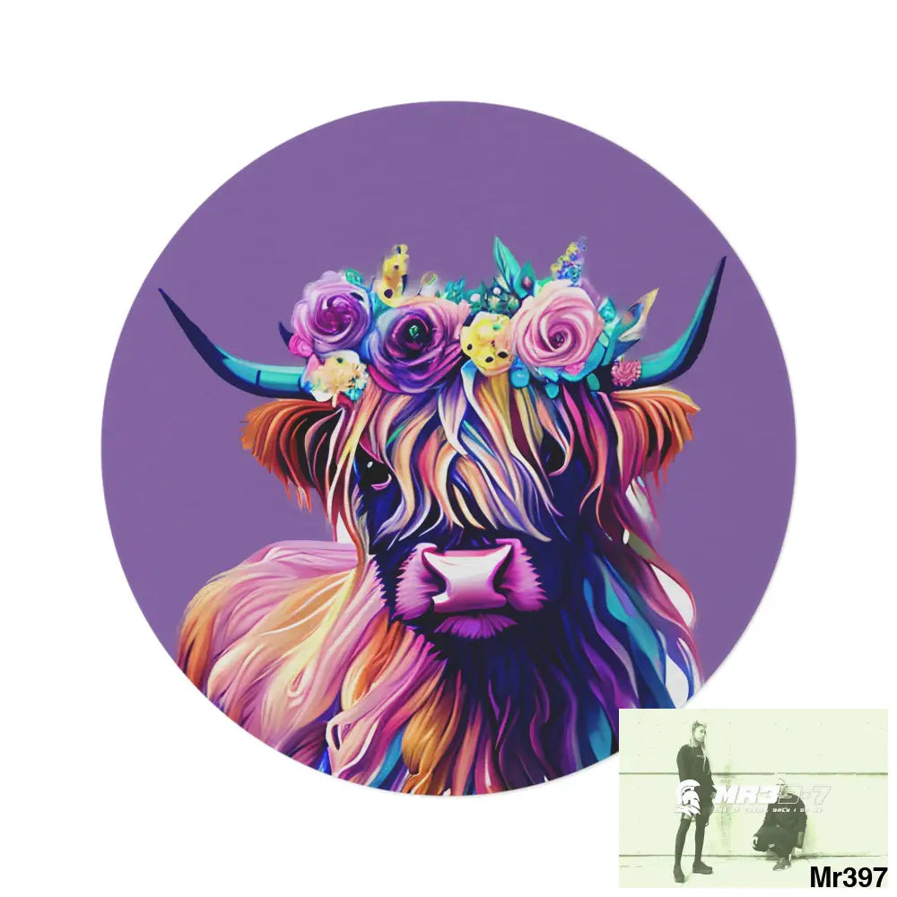 Baby Highland Cow Round Rug 60’’ × 60’’ Home Decor