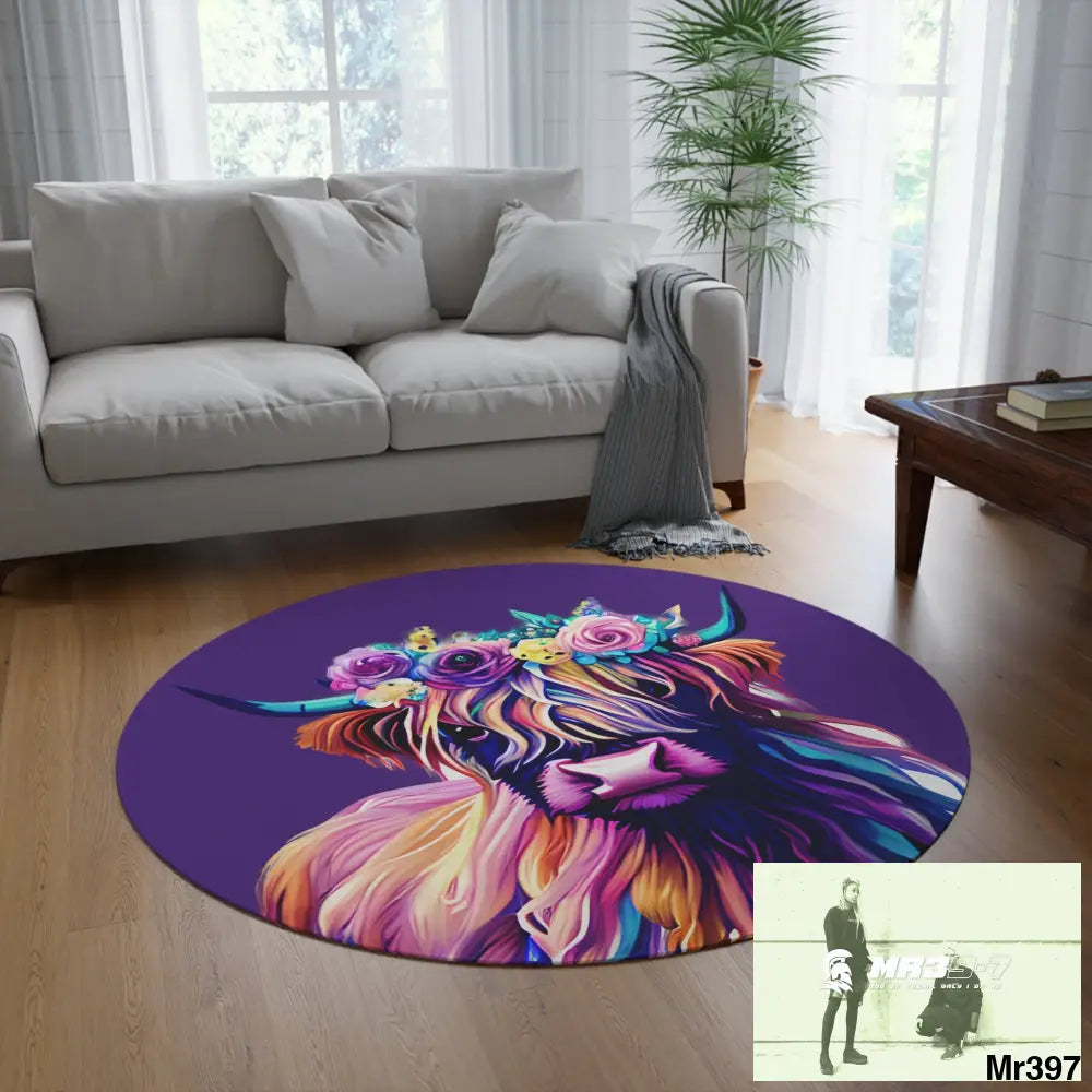 Baby Highland Cow Round Rug 60’’ × 60’’ Home Decor